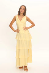 Khlara V-Neck Frill Trim Maxi Dress Butter