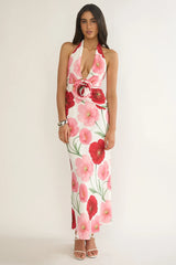 Vale 3D Flower Halter Maxi Dress Floral