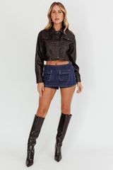 Navigator Snap Button Faux Leather Jacket Black