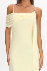 Millitah Asymmetric Hem Mesh Maxi Dress Butter