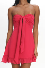 Gloria Day Tied Bust Strapless Mini Dress Raspberry