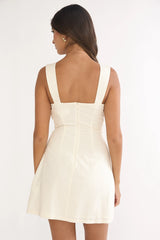 Your Knowing Cut-Out Bead Neckline Mini Dress Cream