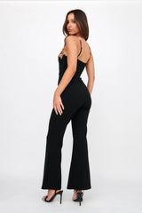 Rose Garden Floral Applique Jumpsuit Black