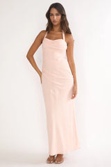 Rovelle Halterneck Pleat Waist Maxi Dress Pink