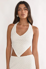 Palaya Crochet Knit Halter Top Sequin Cream