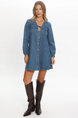 Salty Sea Long Sleeve Mini Dress Denim Blue
