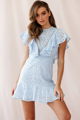 Monica Broderie Anglaise Ruffle Dress Steel Blue