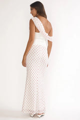 Milos Asymmetric Neckline Maxi Dress Polka Dot Red