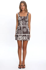 Aila Gathered Bust Mini Dress Print Chocolate