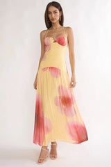 Justyne Drop Waist Halter Maxi Dress Floral Yellow