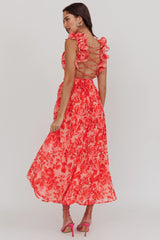 Madara Lace-Up Back Maxi Dress Floral Red