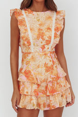 Weekend Muse Sleeveless Layered Frill Romper Flowers Yellow