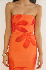 Minnesota Strapless Cowl Back Dress Floral Orange