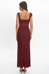 Renella Mesh Waist Maxi Dress Wine