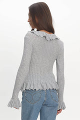 Jaimy Ruffle Trim Knit Cardigan Grey