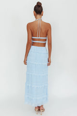 Helios Shirred Sequin Maxi Skirt Blue