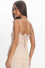Mesa Bead Strap Knit Top Cream