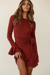 Minerva Flared Cuff Knit Wrap Dress Maroon