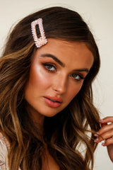 Maisy Beaded Oversized Rectangle Barrette Pink