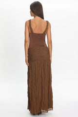 Keia Crepe Chiffon One-Shoulder Maxi Dress Chocolate
