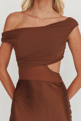 In Blooms Mesh Bodice Maxi Dress Chocolate