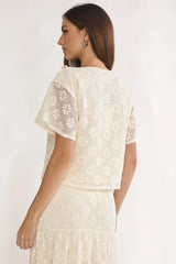 Sera Lane Crochet Tie Top Cream