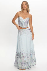 Sazkia Embroidered Maxi Skirt Blue
