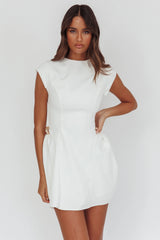 Girl Talks Cap Sleeve Puff Skirt Mini Dress Off White