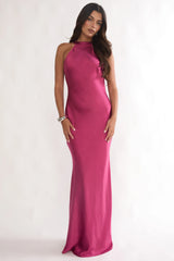 Saphirra Open Cowl Back Maxi Dress Berry