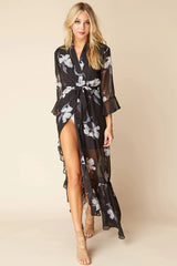 Laila Sexy Summer Maxi Dress Black Floral