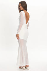 Lustre Long Sleeve Open Back Maxi Dress White