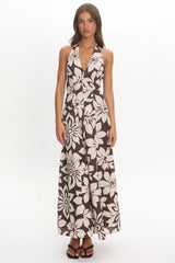 Exhilaration Halterneck Maxi Dress Print Chocolate