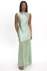 Second Glances Cowl Neck Backless Maxi Dress Sage