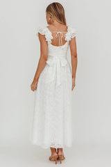 Lola Ruffle Shoulder Maxi Dress Textured White