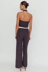 Lilija Pinstripe Double Waistband Wide-Leg Pants Navy
