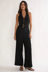 Ambrin Halterneck Button Jumpsuit Black