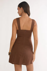 Your Knowing Cut-Out Bead Neckline Mini Dress Chocolate