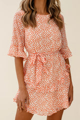Wife Me Crew Neck Ruffle Insert Dress Polka Dot Orange