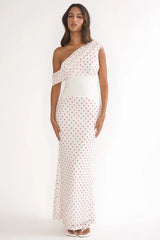 Milos Asymmetric Neckline Maxi Dress Polka Dot Red