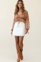 Beau Balloon Sleeve Drawstring Top Paisley Print Tan