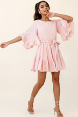 Joni Batwing Sleeve Waist Tie Dress Pink