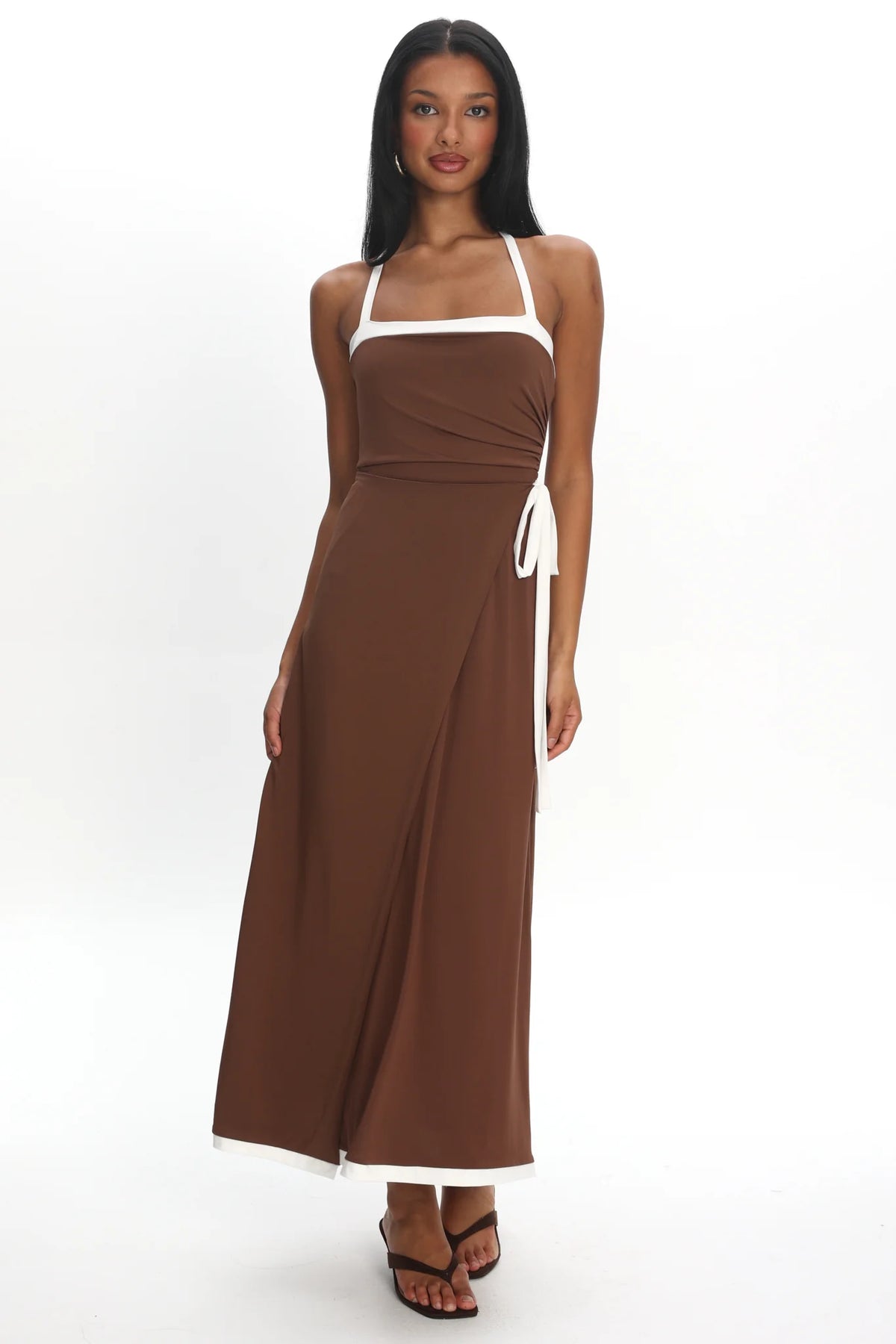 Belira Wrap Front Midi Dress Chocolate