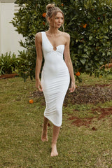 Villa Bonita One Shoulder Bodycon Midi Dress White