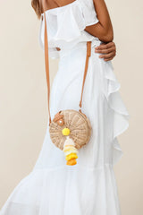 Tulum Woven Circle Tassel Trim Bag Yellow