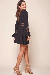 Octavia Deep V Peek-a-Boo Bohemian Fit and Flare Dress Black