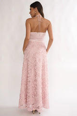 Lucerne Cowl Halter Maxi Dress Embellished Pink
