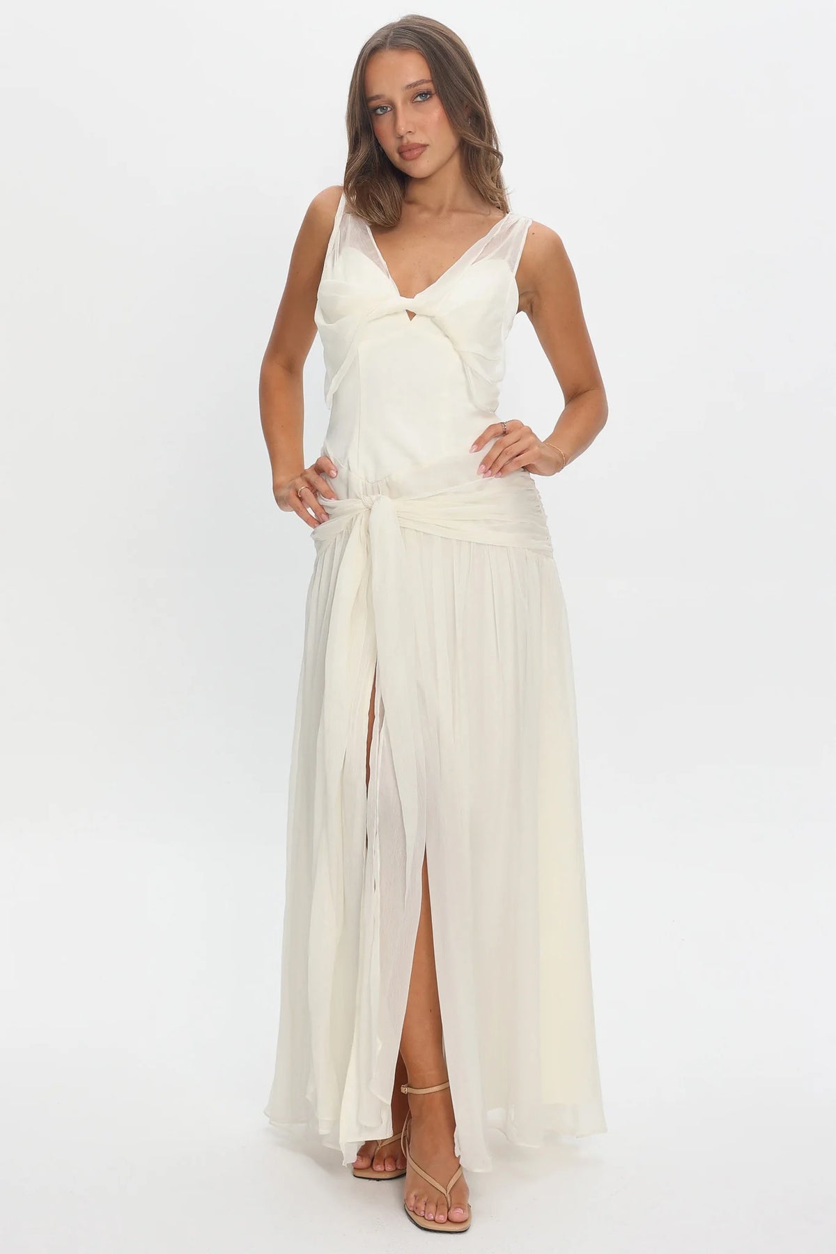 Izabelle Twist Accent Maxi Dress Pearl
