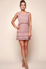 Leticia Sleeveless Frilly Trim Dress Mocha
