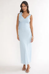 Cavelle Tie Shoulder Mesh Maxi Dress Blue