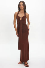 Opera Drape Bust Maxi Dress Chocolate
